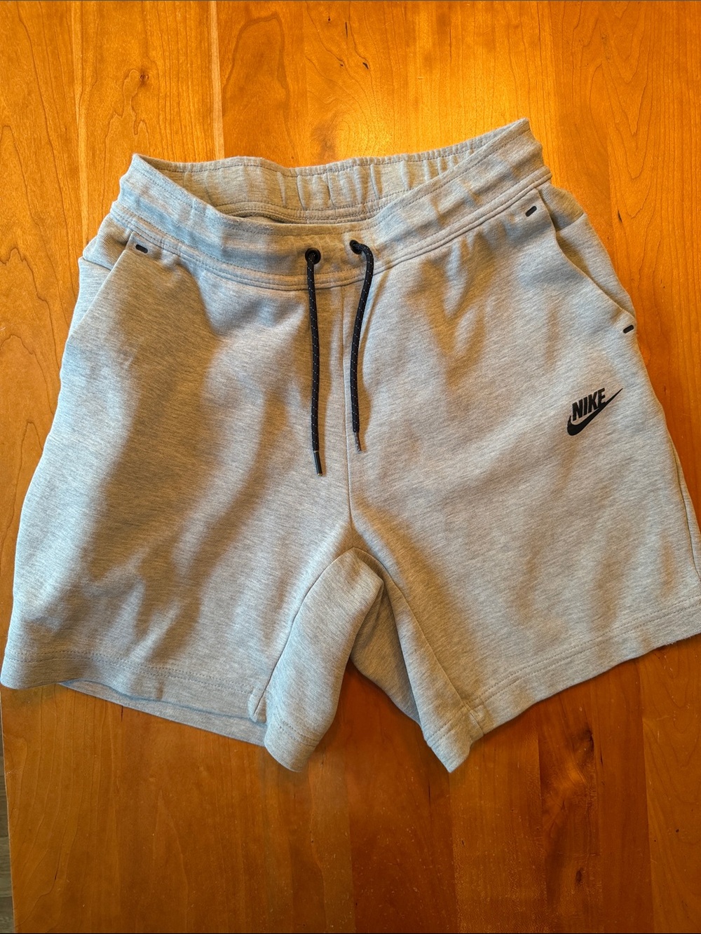 Nike Tech Fleece Light Gray Fleece Shorts with Black Drawstring